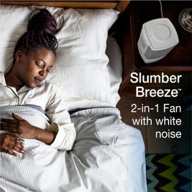 Lasko SB101 SlumberBreeze 2-in-1 Small Table Fan and White Noise Machine for Better Sleep in the Bedroom and Focus in the Home Office, White