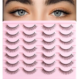 FenixLash False Eyelashes Natural Lashes Wispy Fake Eyelash Cat Eye Strip Lash Mink Lashes Pack Fluffy Eye Lashes Natural Look Short Cateye Lash Strips (Natural Daily)