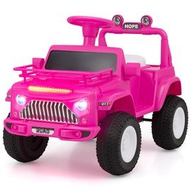 OLAKIDS Ride on Car for Toddlers, 6V Kids Jeep Truck Electric Vehicle Battery Powered ATV with Foot Pedal, Music, Horn, Radio, Rear Storage, LED Lights, USB, 4 Wheels Toys Boys Girls 3-8 Years (Pink)