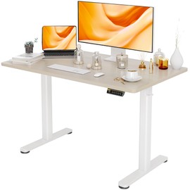 Claiks Electric Standing Desk, Adjustable Height Stand up Desk, 48x24 Inches Sit Stand Home Office Desk with Splice Board, White Frame/Nature Top