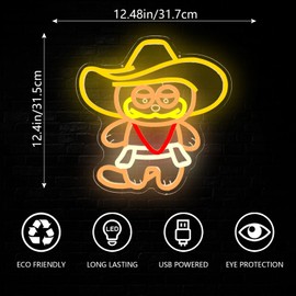 Jeanchrl Cowboy Cat Neon Sign for Wall Cat Led Signs Dimmable Cartoon Cat Neon Lights for Bedroom Game Zone Shop Cowboy Party Light Up Signs for Room Decor