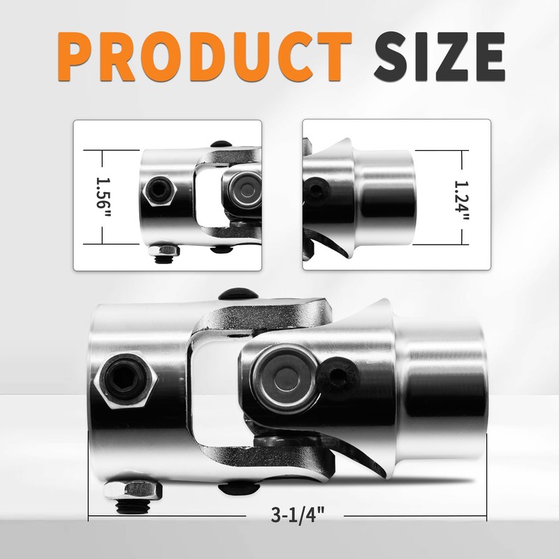 GLOCRORET 3/4” Round X 1" DD Steering Universal Joint Chrome,
