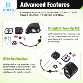 DRELD SRM225 Air Filter Cover Kit, Repower Tune-Up Kit Air Filter Spark Plug Replacement for Echo SRM-225 GT-225 PAS-225 PE-225 PPF-225 SHC-225 P021012870 A232001850 V299000250 Trimmers