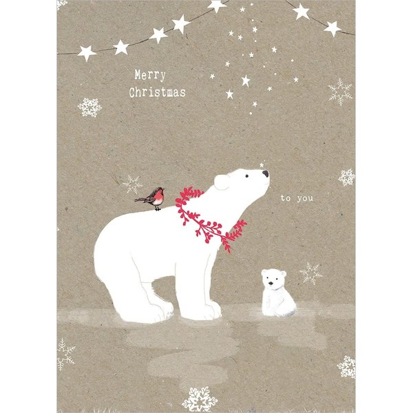 Tree-Free Greetings Holiday Greeting Cards, Polar Bear Merry Christmas, Vintage Brown Recycled Paper, Boxed Note Card Set, 10-Pack (HB93300)