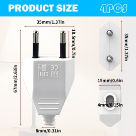 Flat Euro Plug, 2 Pieces Power Plug, Euro Flat Plug, 220 V Euro Plug, Plug, Flat Power Plug (220 V, 2.5 A), Euro Plug Flat (White)
