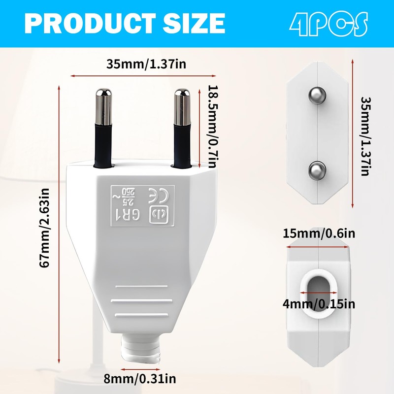 Flat Euro Plug, 2 Pieces Power Plug, Euro Flat Plug,