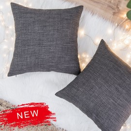 Jeanerlor Fax Linen Solid Decorative 26"x26" Pillow Cover/Euro Sham/Cushion Sham Prime, Velvety and Durable Pillow Cases for Floor (65 x 65 cm),Dark Grey,2 Packs
