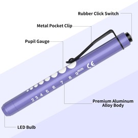 RISEMART 3packs Pen Lights for Nurses, Pen Light Medical, Penlights for Nurses with Pupil Gauge and Ruler, White Light LED Penlight for Nursing School Student Doctor EMT CNA (Pink/Purple/White)