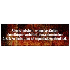 Schilderkönig "Stress Enthei When Das Gehirn Verbiett" Saying Plaque Office Workshop Company Business