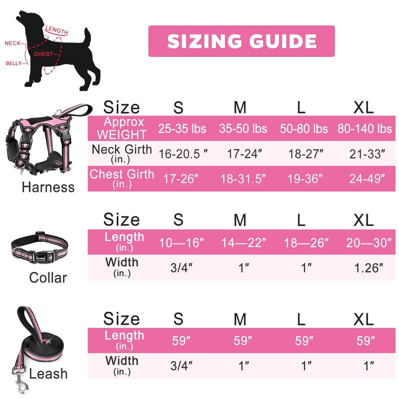 WINSEE Pet Harness Collar and Leash Set, All-in-one Reflective Dog