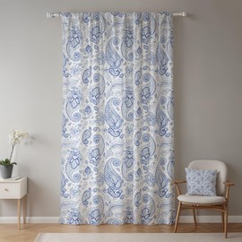 ggaimwf Paisley Curtains Blue Vintage Boho Curtains Floral Damask Pattern Curtains Bedroom Pencil Pleat Farmhouse Style Curtains for Living Room Rod Pocket Window Drapes 107x160cm 1 Panel
