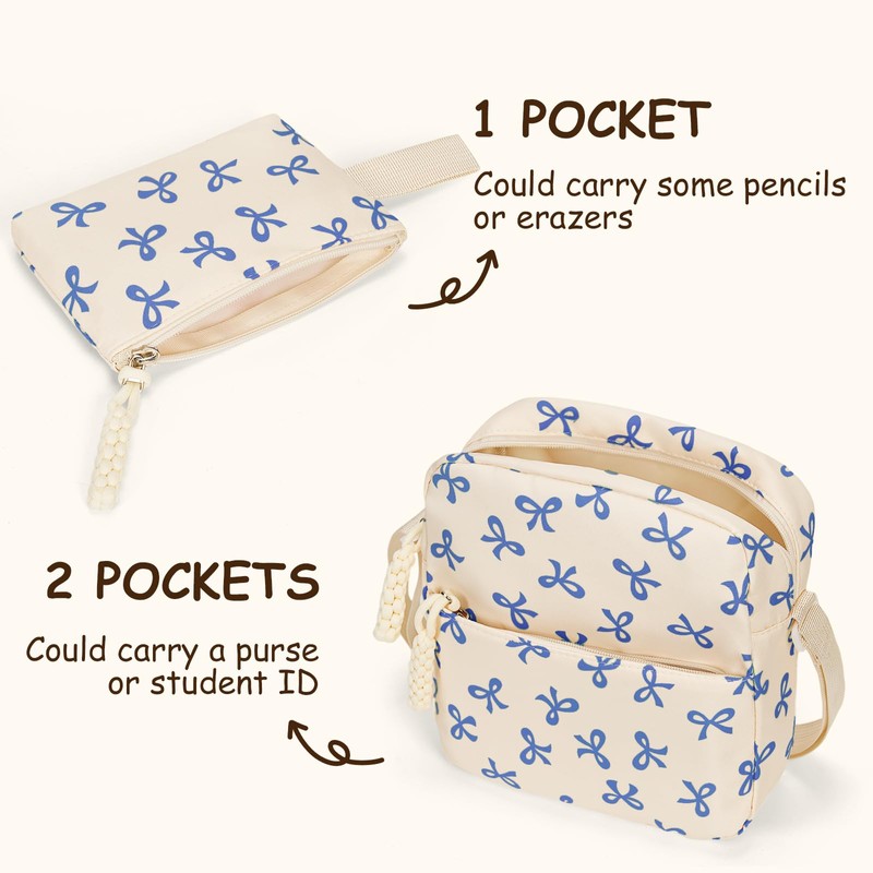 Bow Backpack for Women Kawaii Coquette Nylon Backpack 3Pcs Set