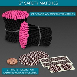 Thankful Greetings Pink Tip Black Stick 2" Safety Matches | Set of 200+ Limited Bulk Artisan Matchsticks with Bumble Strikers | Decorative Unique & Fun for Your Home, Gifts, Accessories & Events