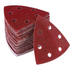 Multi Tool Triangle Sanding Pads, 60 pieces 90mm Detail Sander Pads Sheets Durable Dust-Free 6 Holes Electric Sander Sandpaper Hook and Loop 40/60/80/120/180/240 Grits