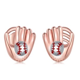 Baseball Gloves Earrings for Boys 925 Sterling Silver Ball Earrings Jewelry Sports Studs Earrings for Women Baseball Gifts Teen Girls Men Girl Player Lover Hypoallergenic, Sterling Silver, rose gold