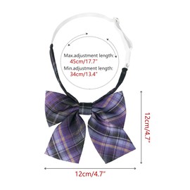 [Elerevyo] Plaid Uniform Pre-tied Knot Cute Colorful Bow Tie for Women, multicolor (black / purple)