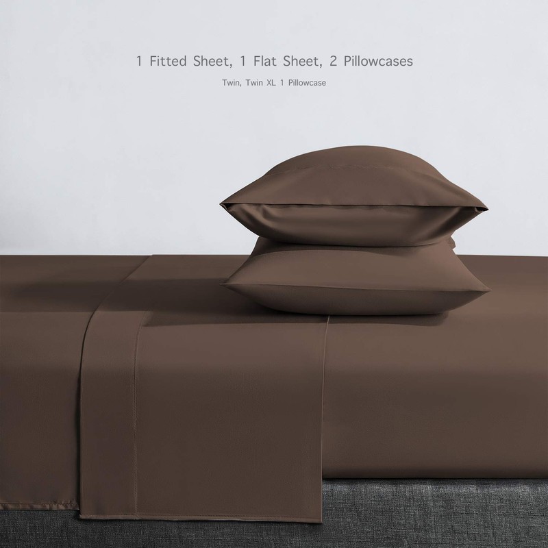 BASIC CHOICE Brushed Microfiber Bed Sheet Set, Brown, California King