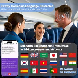 HOvicative AI Translator Headphones, Real Time Translation Earbuds, Bluetooth Translation Headphones, 134 Voice Translator with Real Time Translation for Travel Learning (Light Grey)