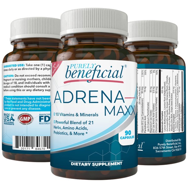 ADRENA-MAXX - Natural Adrenal Supplement, 45Day Supply- Fatigue Relief, Supports Adrenal Function, Stress Response, Enhanced Energy - Pure, Organic Ingredients -... from Purely benefical