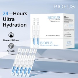BIOEUS Ultra-Hydrating Serum with 3% Hyaluronic Acid, Anti-Aging & Skin Repair Serum for Face Single-Use Vials (1.5ml x 30) (1 Pack)