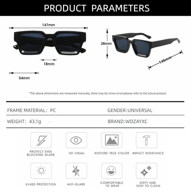 WDZAYXC Vintage Rectangular Sunglasses for Women Men Chunky Rectangle Sunglasses