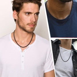 Esmoly 3 Men's Necklaces Silver Gold Black 316L Stainless Steel Chain 2/3/4/5/6 mm Curb Chain Cuban Chain Cord Chain Gifts for Men Boys 45/50/55/60 cm, Stainless Steel, No Gemstone