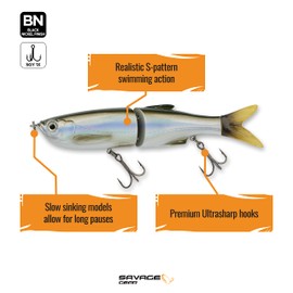 Savage Gear 3D Glide Swimmer Fishing Bait, 1 3/4 oz, Hitch, Realistic Contours, Colors & Movement, Durable Construction, Slow-Sinking, Premium Dual Treble Hooks and Rigging