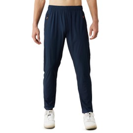 Lunturn Men's Stretch Athletic Pants Lightweight Workout Joggers with Zipper Pockets Navy Blue