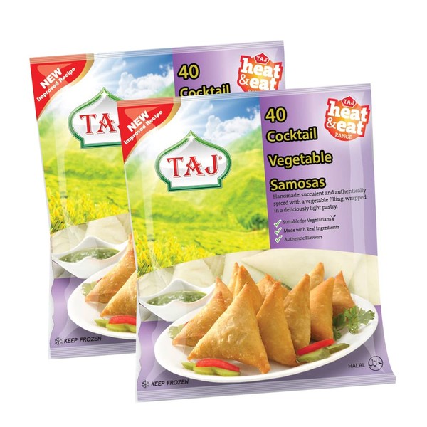 Taj Cocktail Vegetable Samosa | 40Pieces | 600G | Frozen | Frozen Vegetable Samosa | Easy Cook | Crispy Snacks for All Time | Indian Origin (Pack of 2)