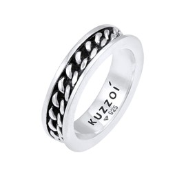 Kuzzoi 0609281720 Men's Ring Chain Design Band Ring Solid 6 mm Wide in 925 Sterling Silver Oxidised Basic Silver Ring in Gothic Punk Look Biker Rock Ring for Men in Ring Size 60 - 66 silver