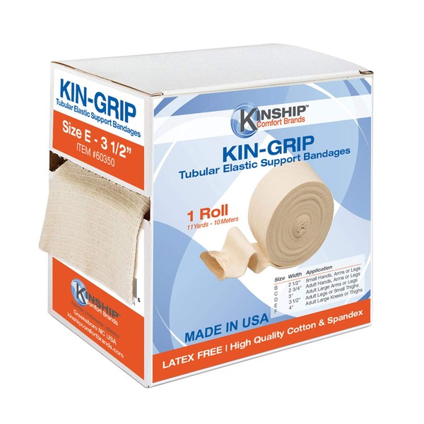 KinGrip Latex-Free Cotton Spandex Tubular Elastic Support Wound Care Bandages by Kinship Comfort Brands. Protect Soft, Fragile Skin. Made in USA (Available in Sizes B,C,D,E,F,G)