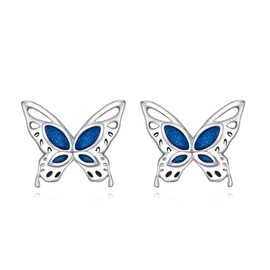 VONALA Butterfly Stud Earrings 925 Sterling Silver Blue Butterfly Jewelry for Women