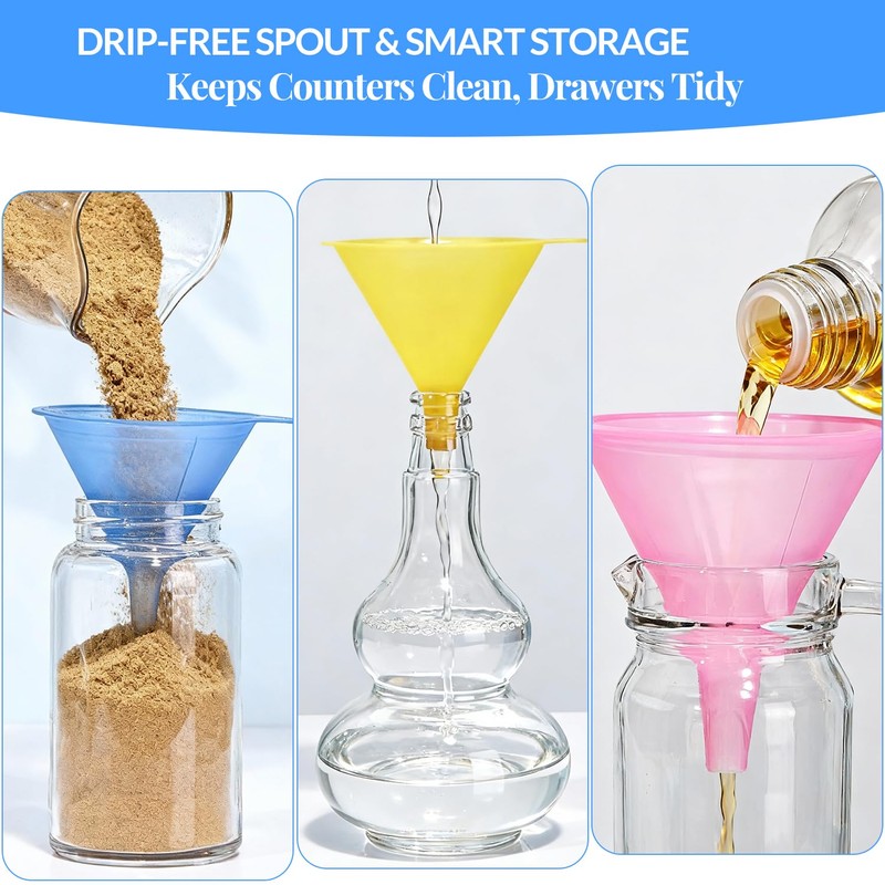 6 Pcs Plastic Funnel Set - Mini/Small/Large Funnels Set for