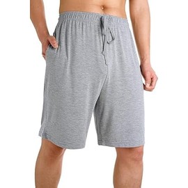 Men's Pajama Shorts with Pockets Lightweight Knit Sleep Bottom Loungewear Plus Size Lounge Bottoms (Grey, L)