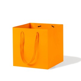 LFCXHTY Orange Paper Gift Bag 4 in Paper Box Small Square Bottom Kraft Paper Bags with Handles for Wedding Baby Shower Birthday Party (Orange, 4 x 4 x 4 in, 10 CT)