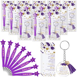 Spakon 24 Sets Graduation Gifts Bulk Class of 2025 Graduation Favors Star Pens with Positive Cards, Inspirational Acrylic Keychains with Tassel for Teacher Students End of Year Gifts(Purple)