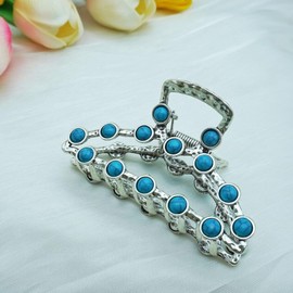 Large Metal Hair Claw Clips Turquoise Blue Stone Hair Claw Clip Western Hair Clips Nonslip Hair Accessories for Women Thick Hair Flower,Silver