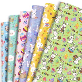 Dtiafu Easter Wrapping Paper for Kids Boys Girls Women - 6 Style Holiday Gift Wrap with Bunny Eggs Design Great for Spring Birthday Theme Party - 20 X 28 Inch Per Sheet(6 Sheet)