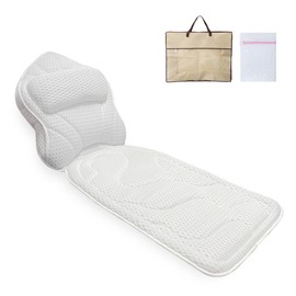 Tevanas Bath Pillows for Tub Full Body, Large Mesh tub Pillow for Bathtub for Head, Neck and Back Support with Laundry Bag and Hanger for Quick Drying White