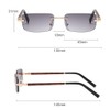 Men Tinted Rimless Rectangular Sunglasses Retro Imitated Wood Frame Women
