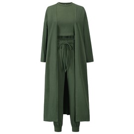Les umes 3 Piece Tracksuit Set for Women Cardigan Open Front Tank Tops Palazzo Pants Lounge Set, Green Army, xl
