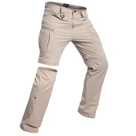 NAVEKULL Men's Convertible Hiking Pants Quick Dry Zip Off Cargo Pants Lightweight Stretch Work Outdoor Pants Breathable Fishing Safari Travel Camping Casual Tactical Trousers with Zip Pockets Khaki