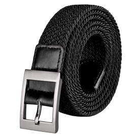 Drizzte Mens Plus Size Belts 59'' Casual Braided Elastic Stretch Fabric Woven Web Belt Work Golf Jeans Black