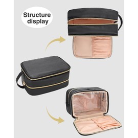 MONSTINA Travel Makeup Bag,Double Layer Toiletry Organizer Women Makeup Brush Bag Cosmetic Case Portable Large Wide-open Pouch Brush Holder Purse Bag