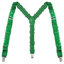 NGUP St Patrick's Day Sequin Suspenders for Men Outfit Vest Irish T-shirt Accessories Party Supplies Glitter Lucky Suspender Funny Stretch Y Back with Metal Clips Saint Pattys Paddys Day