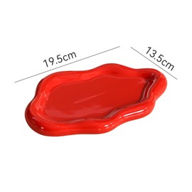 WAIT FLY Unique Cloud Shaped Ceramic Plate Jewelry Dish Trinket Tray Ring Dish Holder Key Bowl Home Decor Dish for Mom Daughter Sister Friends-Red-7.5 Inch