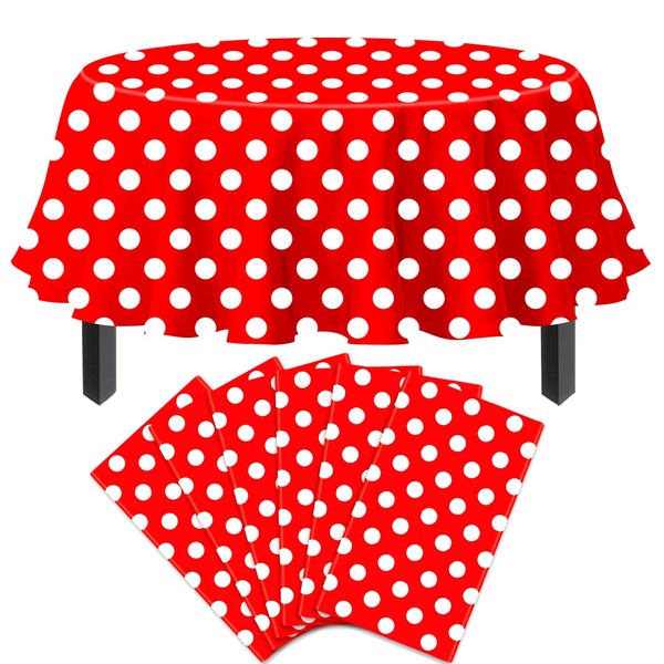 Pack of 6 Disposable Wave Dot Tablecloth, White Dots on