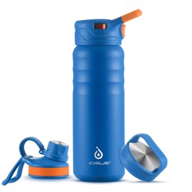 IDEUS Vacuum Insulated Water Bottle, Stainless Steel Double Wall Flask Metal Sports Canteen with Leak-Proof Screw Cap (24oz (710ml), Bright Blue)