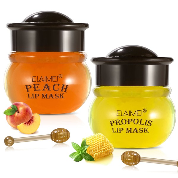 Lip Mask, Lip Mask Pads, Anti-Ageing Moisturising Lip Pads, Suitable for Dry and Cracked Lips, Collagen Lip, Sleeping Mask for Lip Care (Peach and Honey)