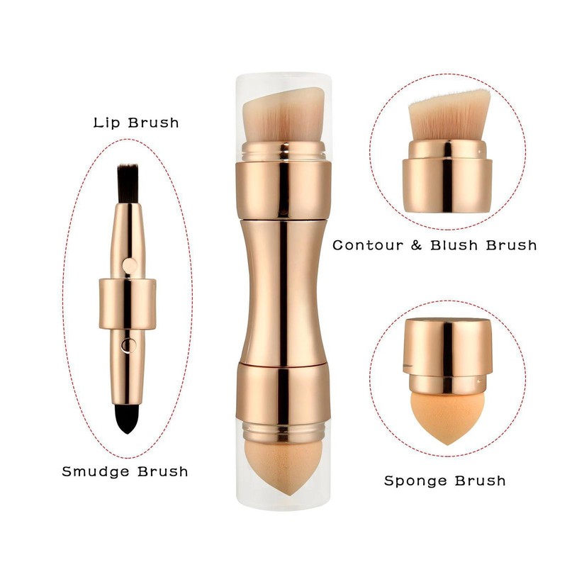 4 in 1 Makeup Brush Soft Bristles Elastic Sponge Head
